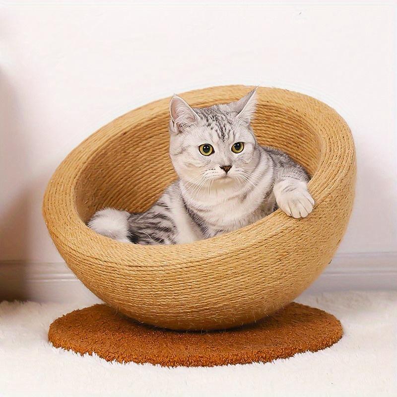 Durable Imitation Hemp Cat Scratching Board and Nest- Integrated Round Cat Scratcher and Claw Basin, Wear-resistant
