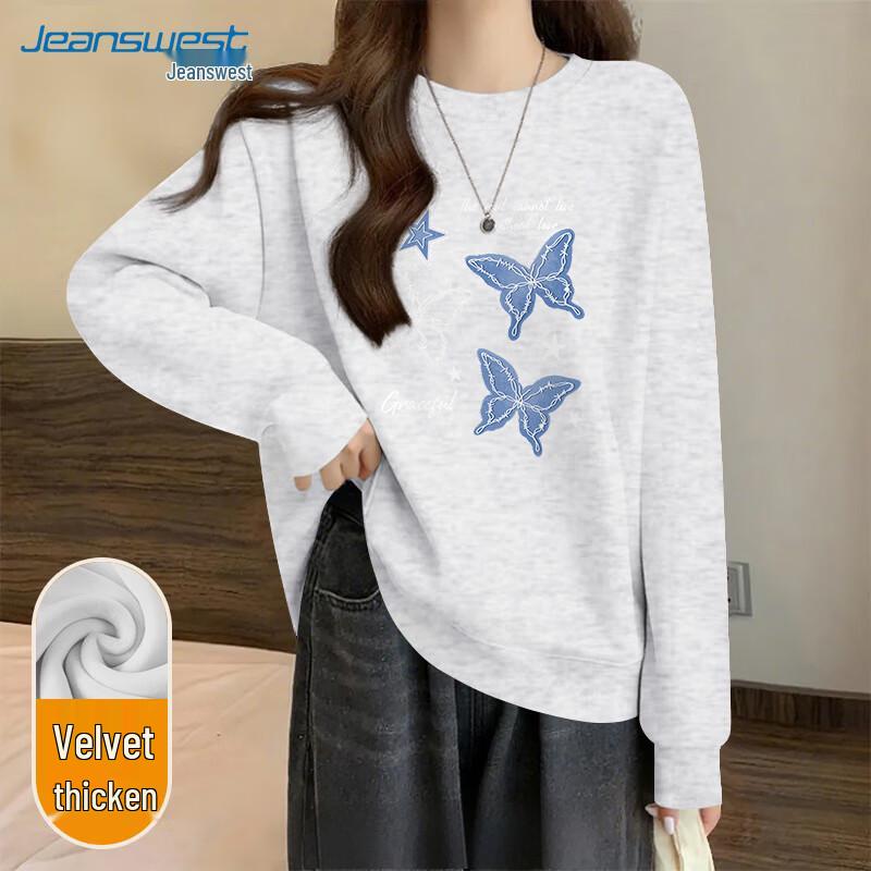 JEANSWEST Damen Fleecegefüttertes Rundhals-Sweatshirt