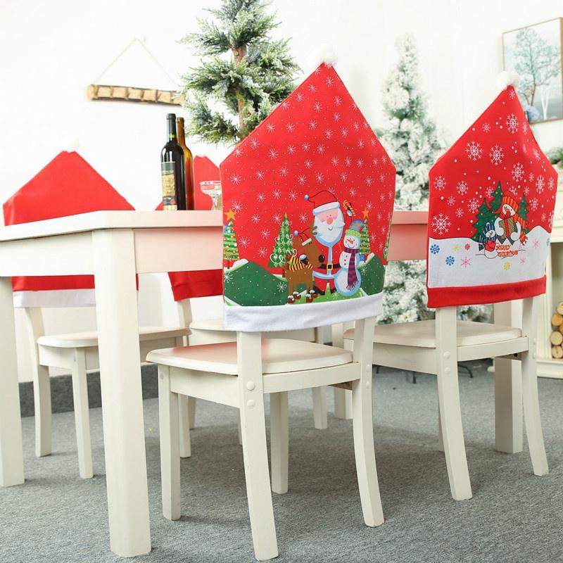 

2PCS New Christmas Ornaments Print Old Man Snowman Chair Cover Snowflake Stool Chair Cover Back Dre 2pcs