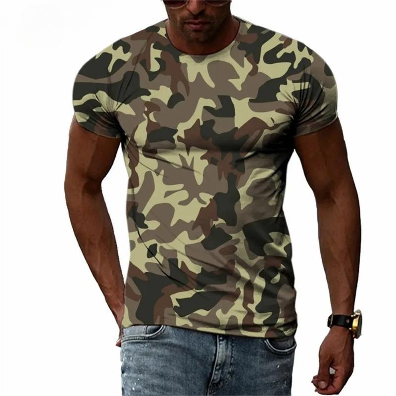 Letní móda maskáčový 3D potisk Pánské tričko Trendy ležérní Osobnostní trička Harajuku Street O-výstřih Krátký rukáv Top tričko