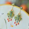 Natural An Jade Flower Enamel Tassel Earrings For Women Exquisite Retro Style Classical Cheongsam Hanfu  Accessories