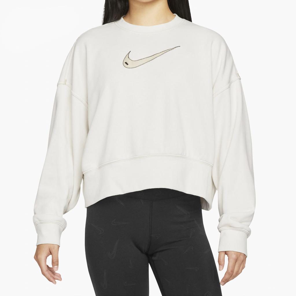 Nike Sportswear Swoosh Logo Embroidered Loose Knit Cropped Pullover Sweatshirt Women Tops DO7212-030