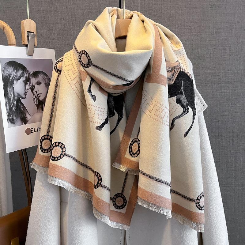 New Horse Imitation Cashmere Scarf Women's Autumn and Winter Versatile Thickened Fashion Scarf with Decorative Large Shawl