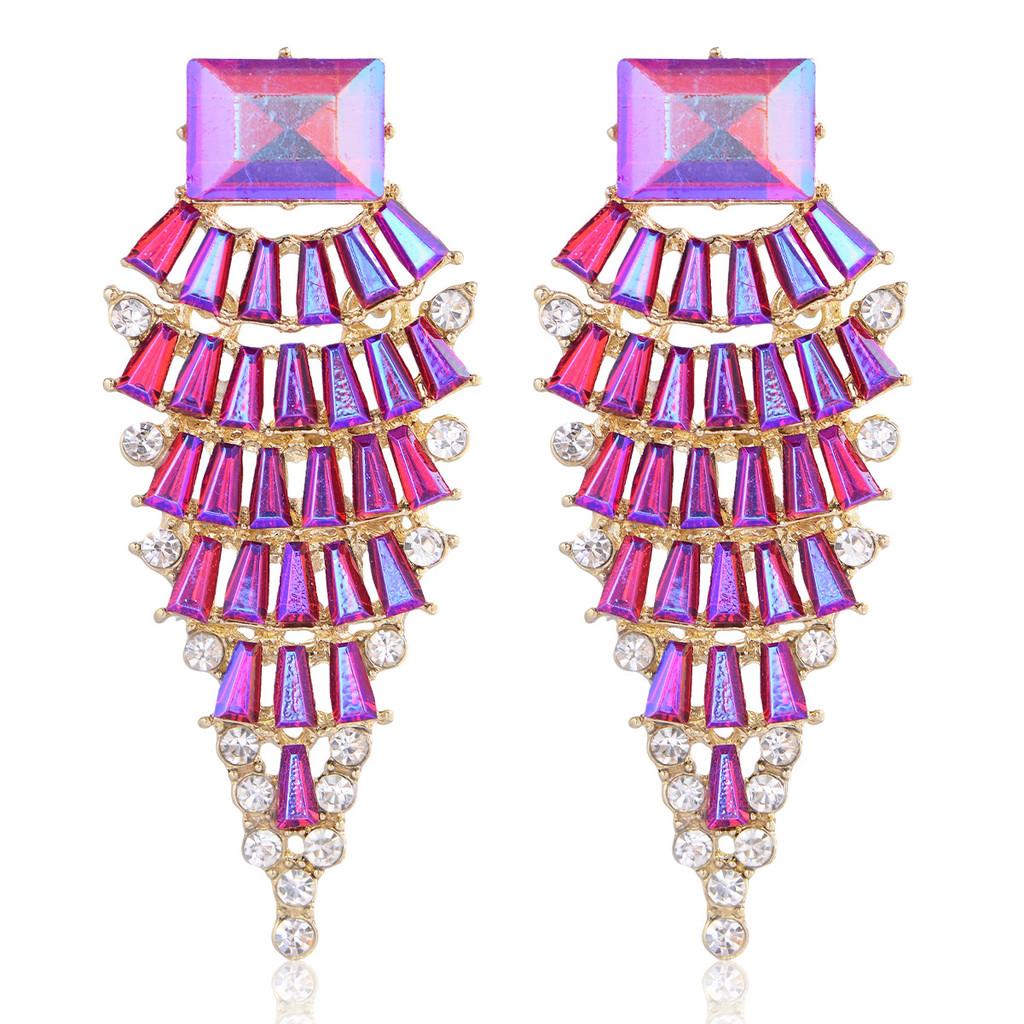 Geometric Alloy Long Earrings For Women With Colorful Rhinestones In Fashion Spring
