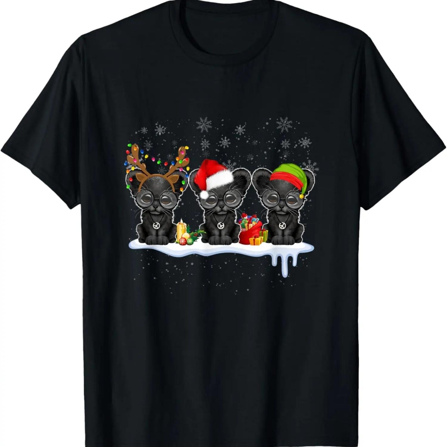 Cat Christmas Lights, Funny Black Cats, Kittens Xmas T-Shirt S