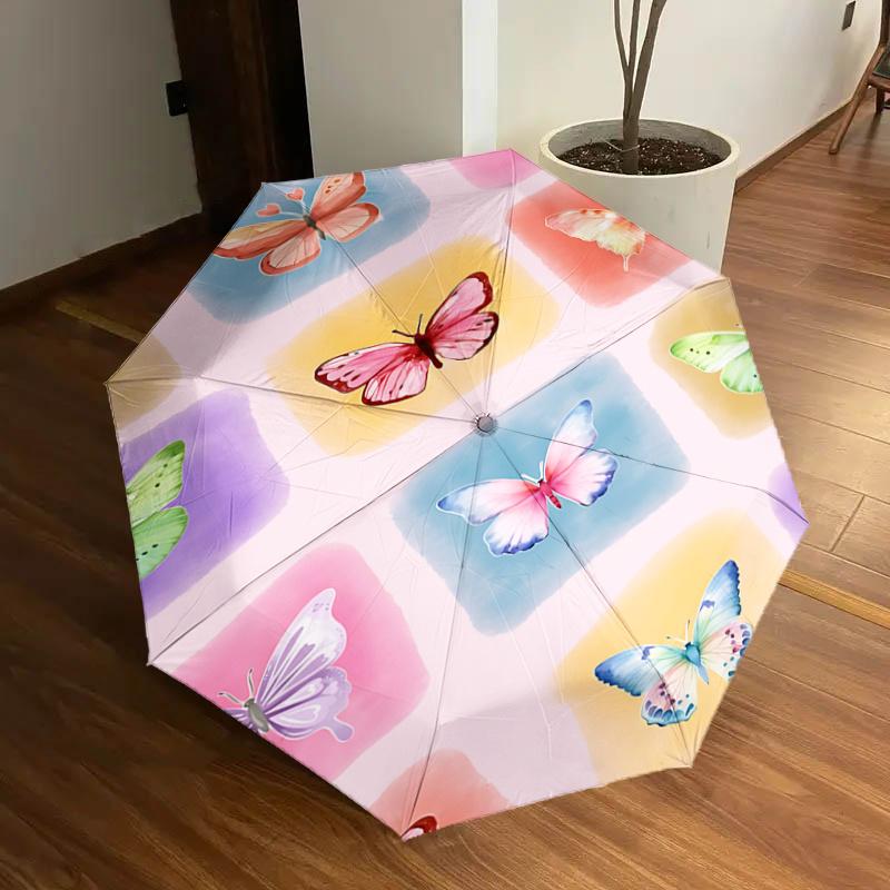 

Colorful Butterfly Print Automatic Opening/Closing Umbrella with Foldable Design, Iron Frame Outdoor Rain Gear for Festivals, Travelers, Dai