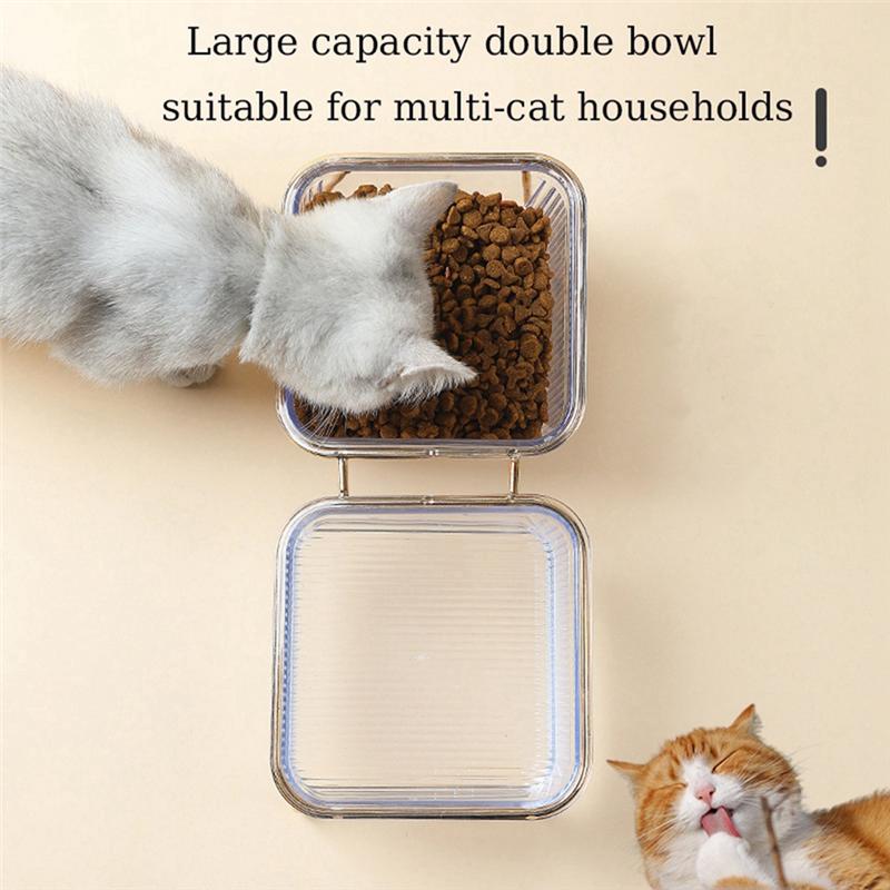 M-Modern-Pet Double Bowl Transparent High Foot Cat Bowl Drink Water Cat Food With Stand Raised Water Feeder Dog Bowl Supplies Du