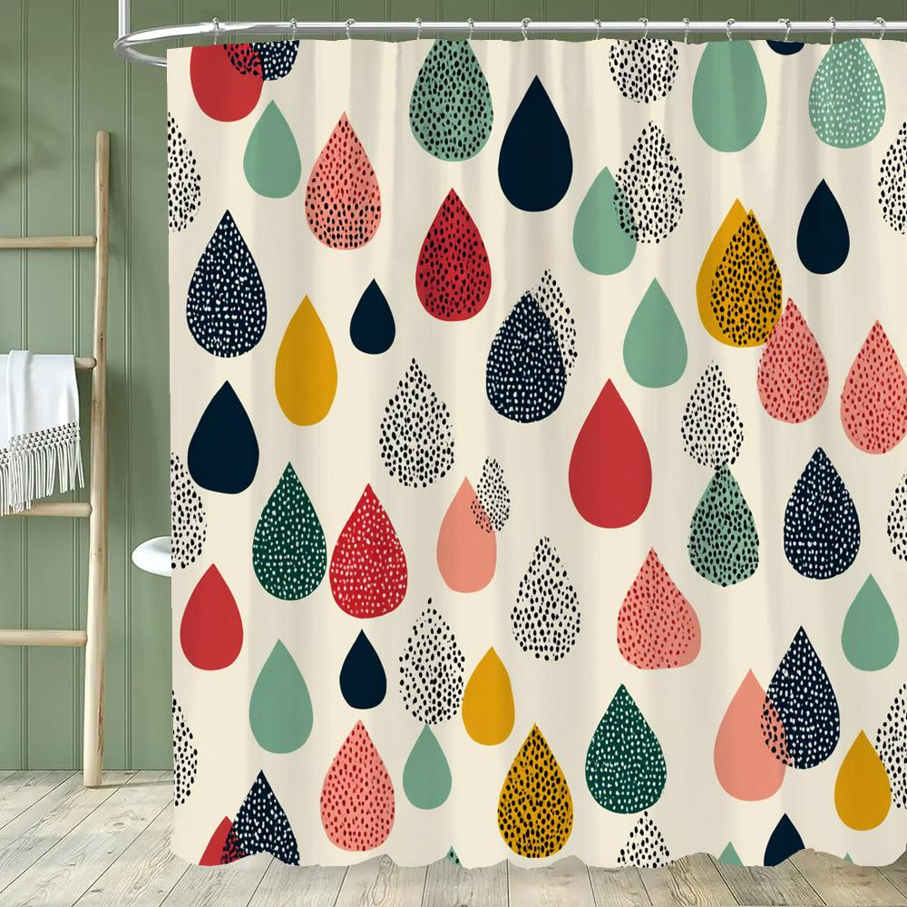 Modern Minimalist Color Raindrop Pattern Shower Curtain,Printed Fabric Bathroom Curtains,Home Decoration Curtain With Hooks