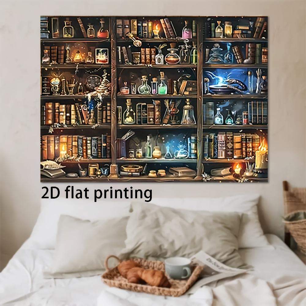 2D Flat 1-piece Background Cloth for Wizard's Study - Featuring a Magical Library Theme with Bookshelves and Potion Bottles