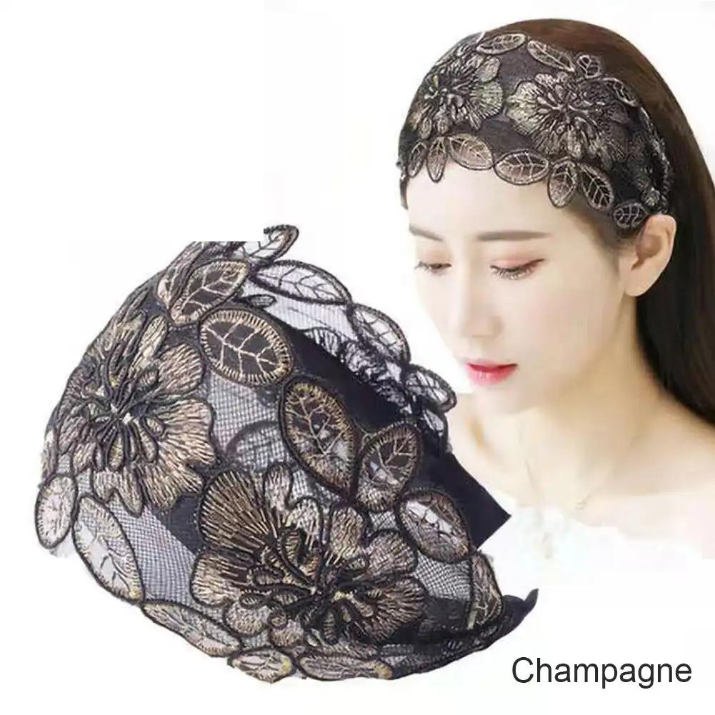 Elegant Wide Hook Flower Hair Hoop Head Band for Women Headwear Lace Flowers Headband Hairband Girls Hair Accessories Headdress