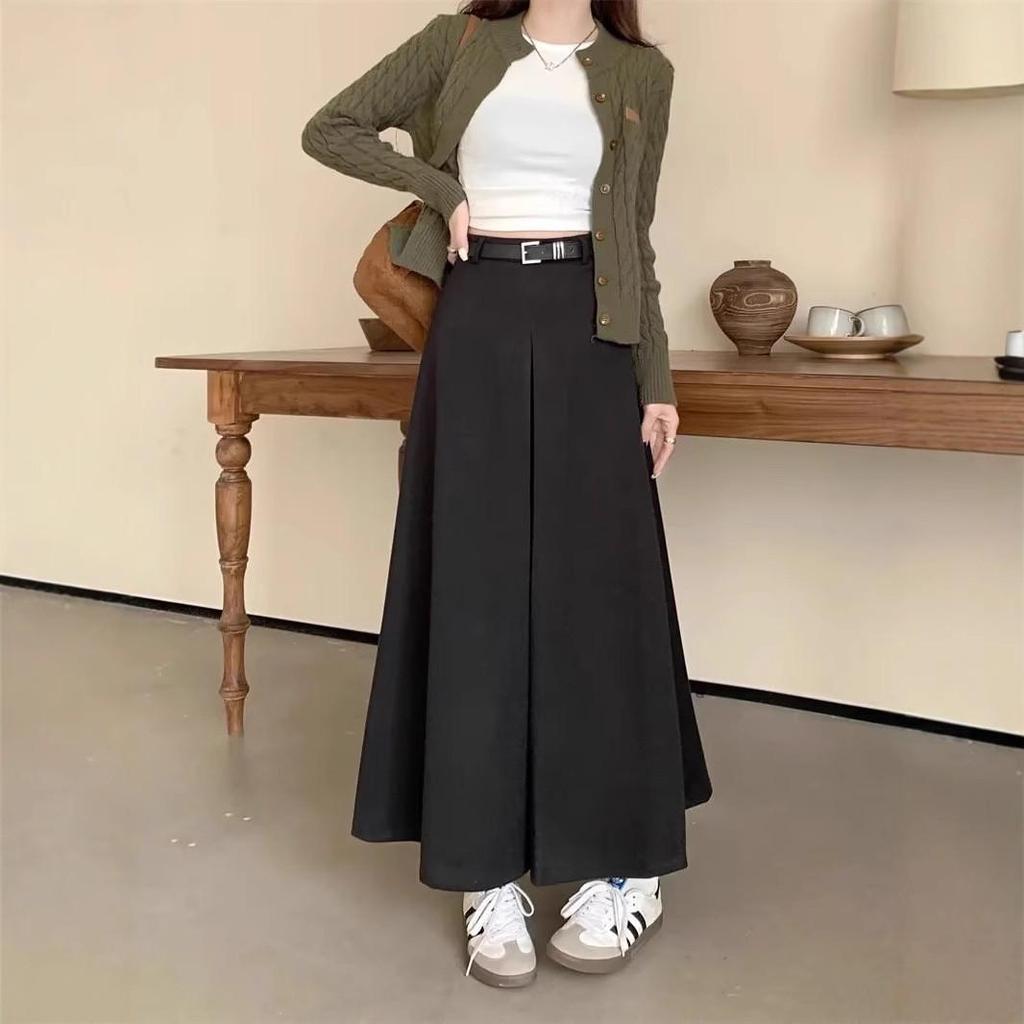 Autumn & Winter High-Waisted A-Line Wool Skirt with Ruffles & Full Swing