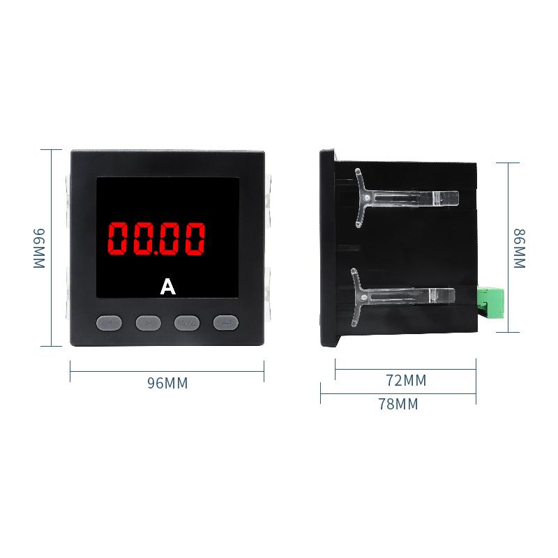 96*96*78MM Enkelt-/Trefaset Amperemeter Panelmåler Digitalt Display Firkantet Ampere Med 100A 150A 200A CT