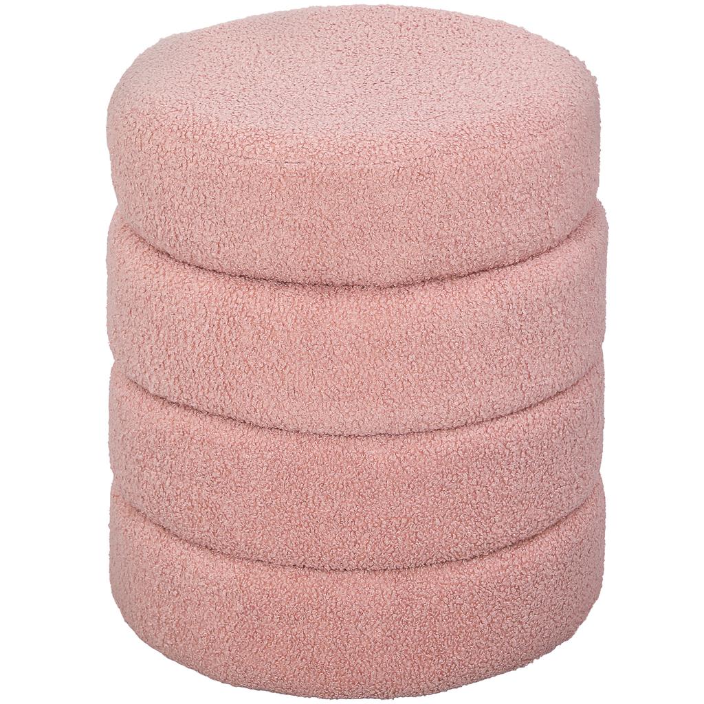 Living Room Footrest, Round Ottoman Stool, Plush Teddy, 40 x 45 cm, Pink