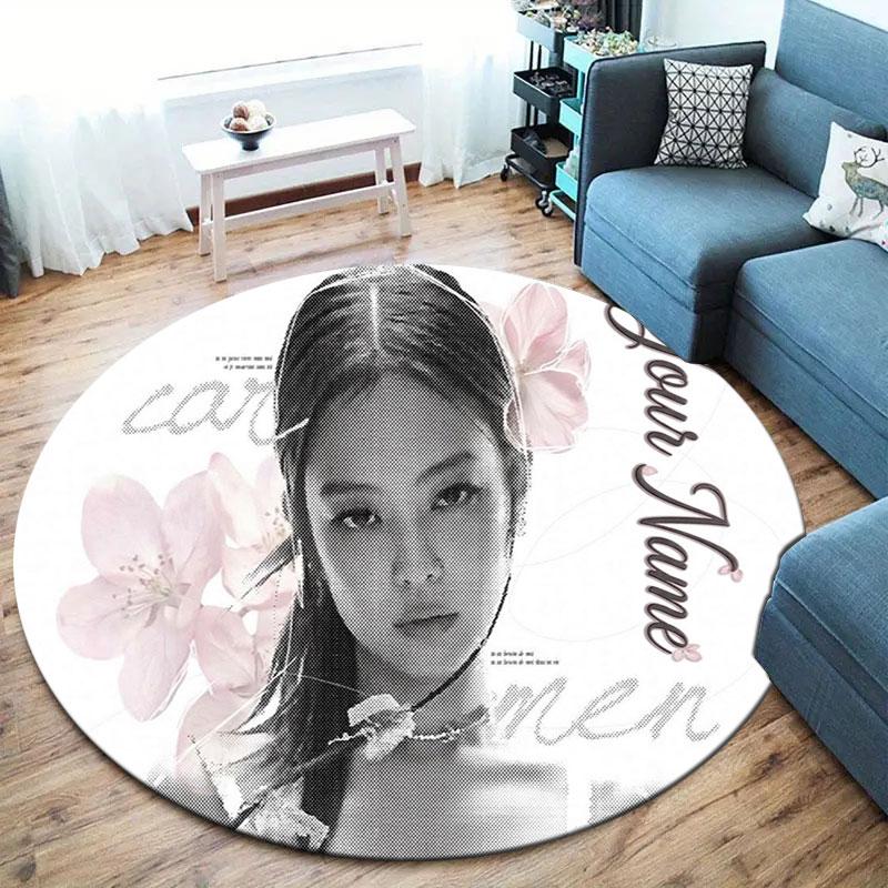 Blackpink Custom Name Round Area Rug,Carpet Rug for Living Room Bedroom Sofa Playroom Decor,Non-slip Floor Mat