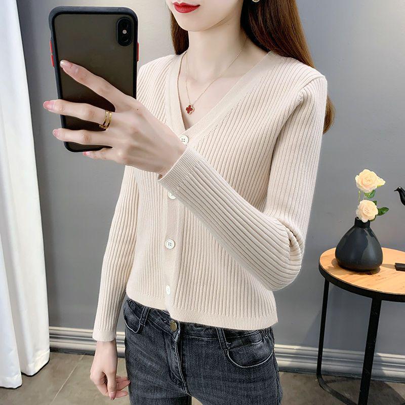 Dámský trendy kardiganový svetr kabát na jaro a podzim - 2025 Ins styl, všestranný pletený krátký top s malou šálou.