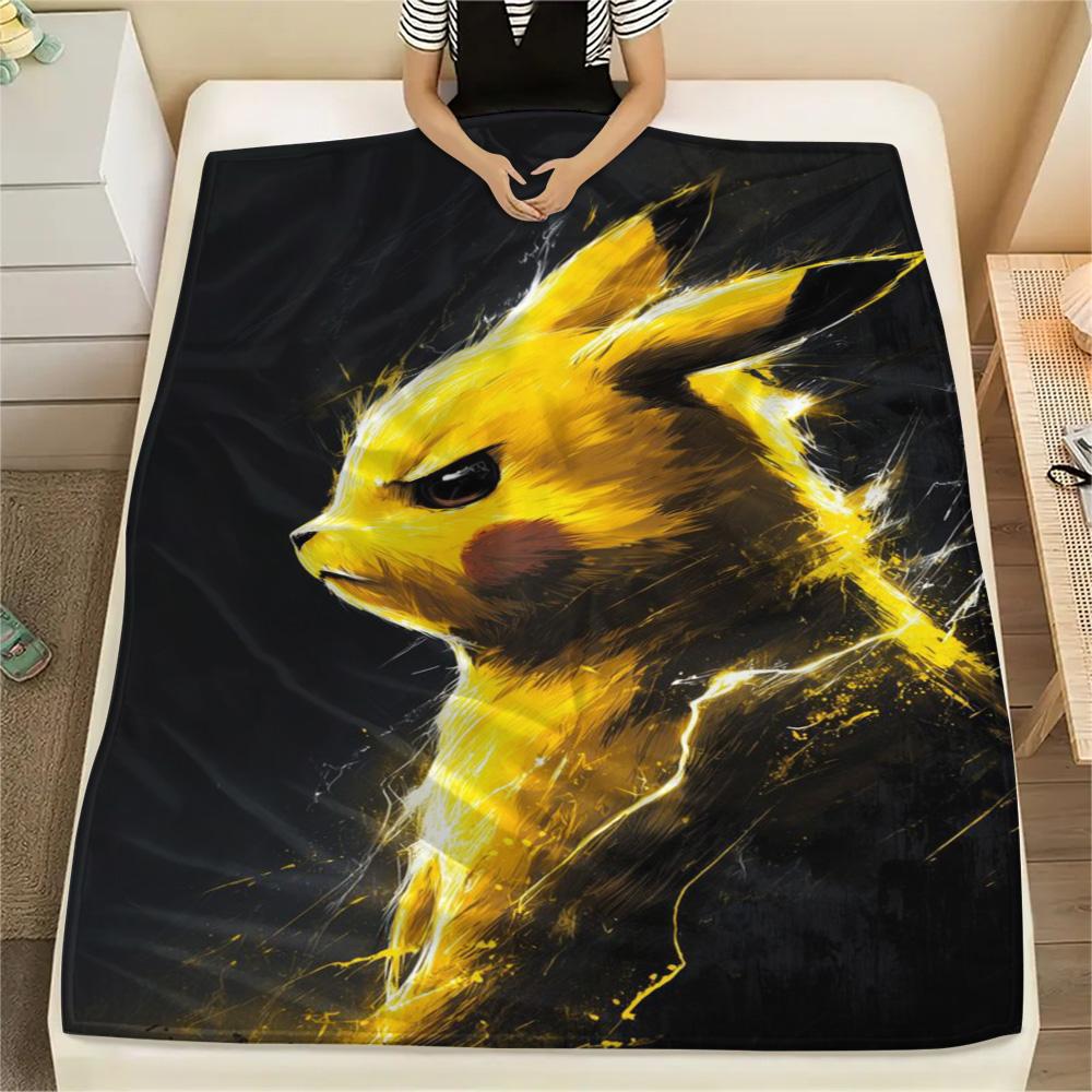 Pikachu Decorative Print Flannel Blanket Warm for Bed Sofa Travel and Home.-TING