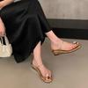 French slope heel pigeon egg cover toe cool slippers women's 2025 summer shoes outer wear temperament with skirt rhinestone sandals