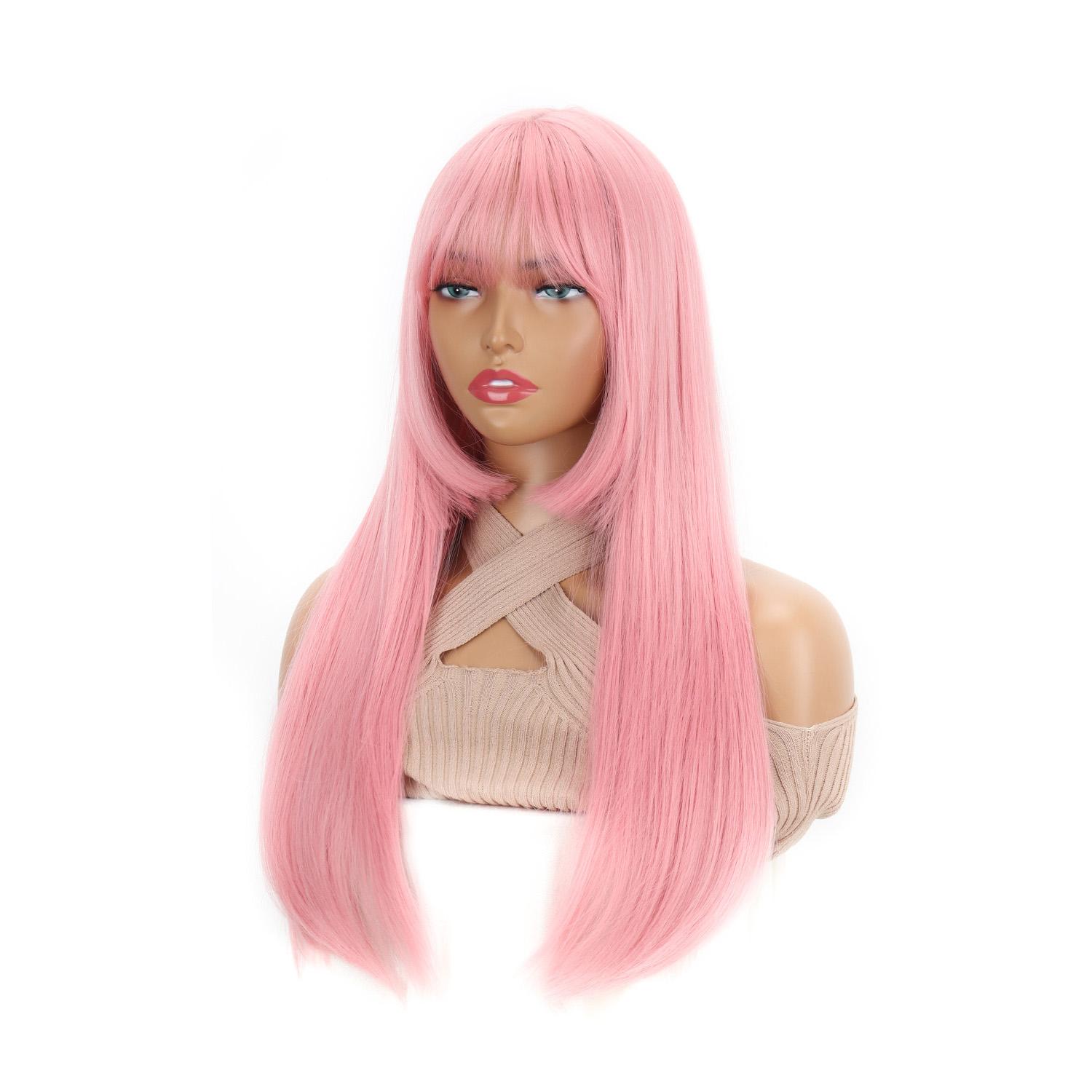 

Черный синтетический длинный парик с челкой, длинный термостойкий парик цвета темного коричневого цвета для женщин, естественный вид 52cm