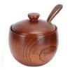 2Set Wooden Bowl Solid Wood Seasoning Jar Japanese with Lid and Spoon Sugar Bowl 2.4x3.5in Retro Seasoning Box Seasoning Storage