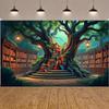 Forest Library Banner Decor Tree Bookshelf Book Party Decorations Backdrop Vintage Fairytale Tree Photo Booth Props Back
