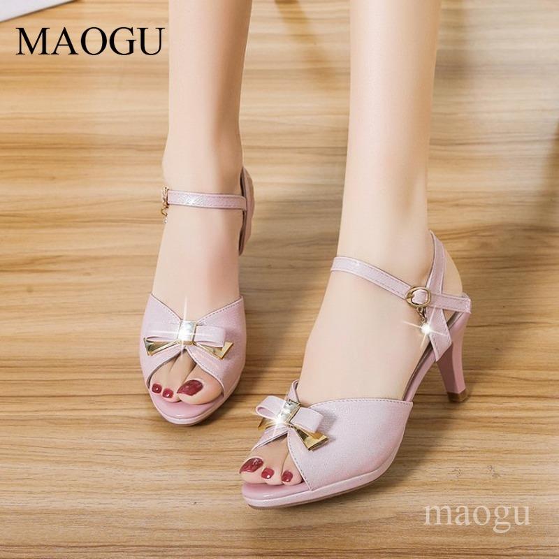 Damen Peep-Toe High Heels Knöchelriemen Schnalle Sandalen Strass Schleife Party Schuhe Elegante Kleiderschuhe Bequeme Mode Sandalen