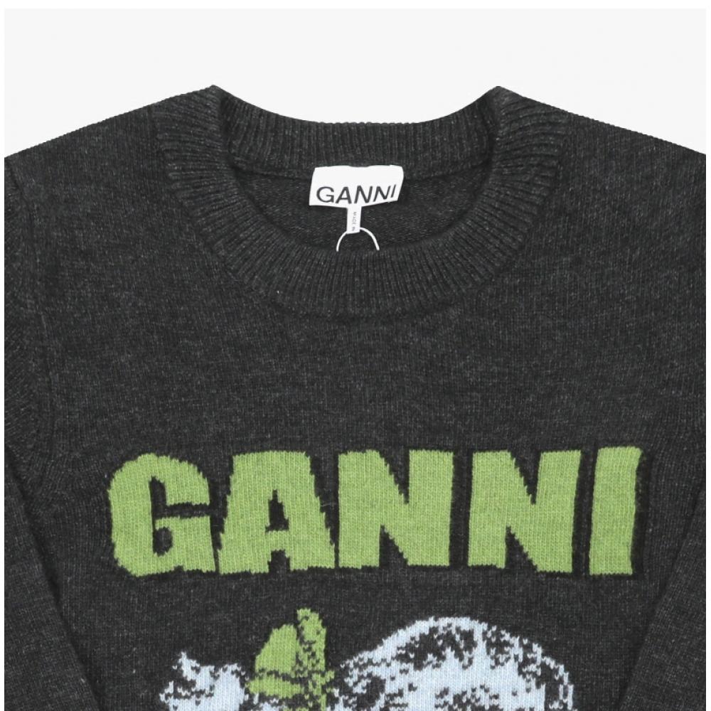Ganni Puppy Logo Wool Mix Knit K2597 252