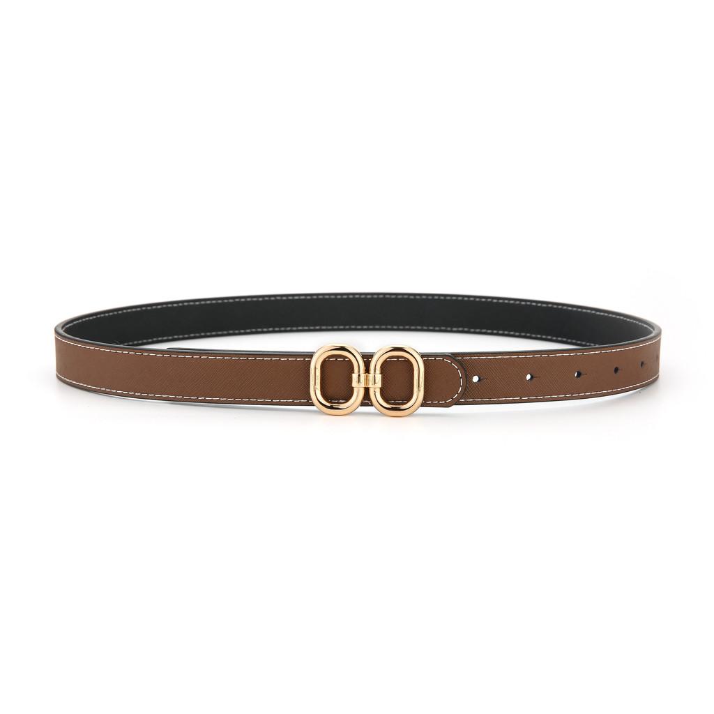 Genuine Leather Doublesided Womens Belt With Square Alloy Buckle For Casual Wear