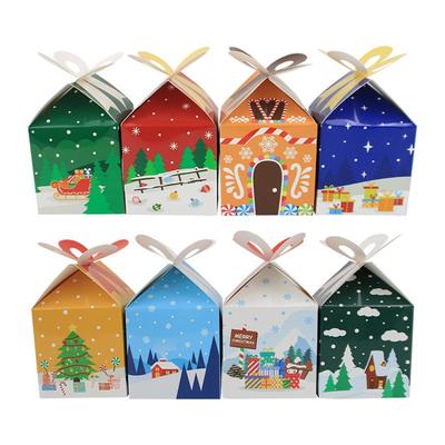 10PCS 2025 Christmas Candy Cookie Box Xmas Kraft Paper Treat Box with Handle Bow Gift Packaging Boxes Baby Shower