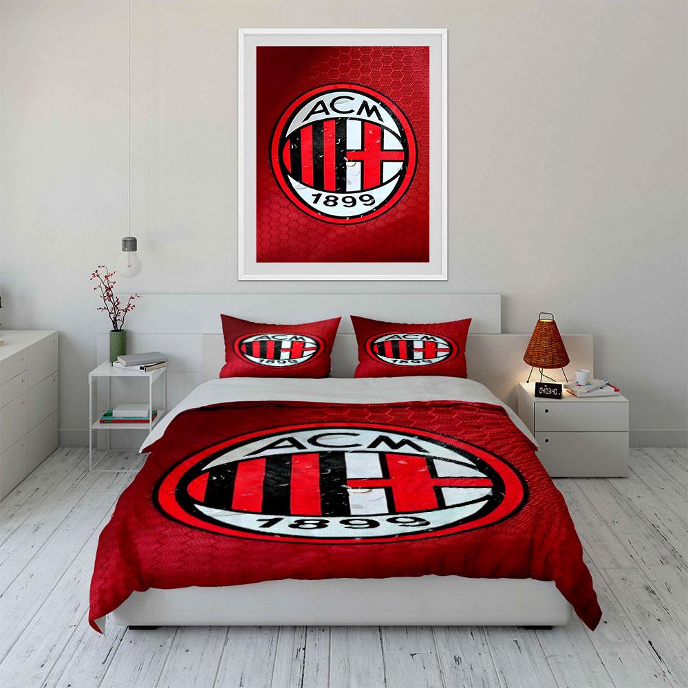 Motivo logo AC Milan. Set lenzuola Set copripiumino Copripiumini Federe(1*Copripiumino 2*Federe senza imbottitura piumone)
