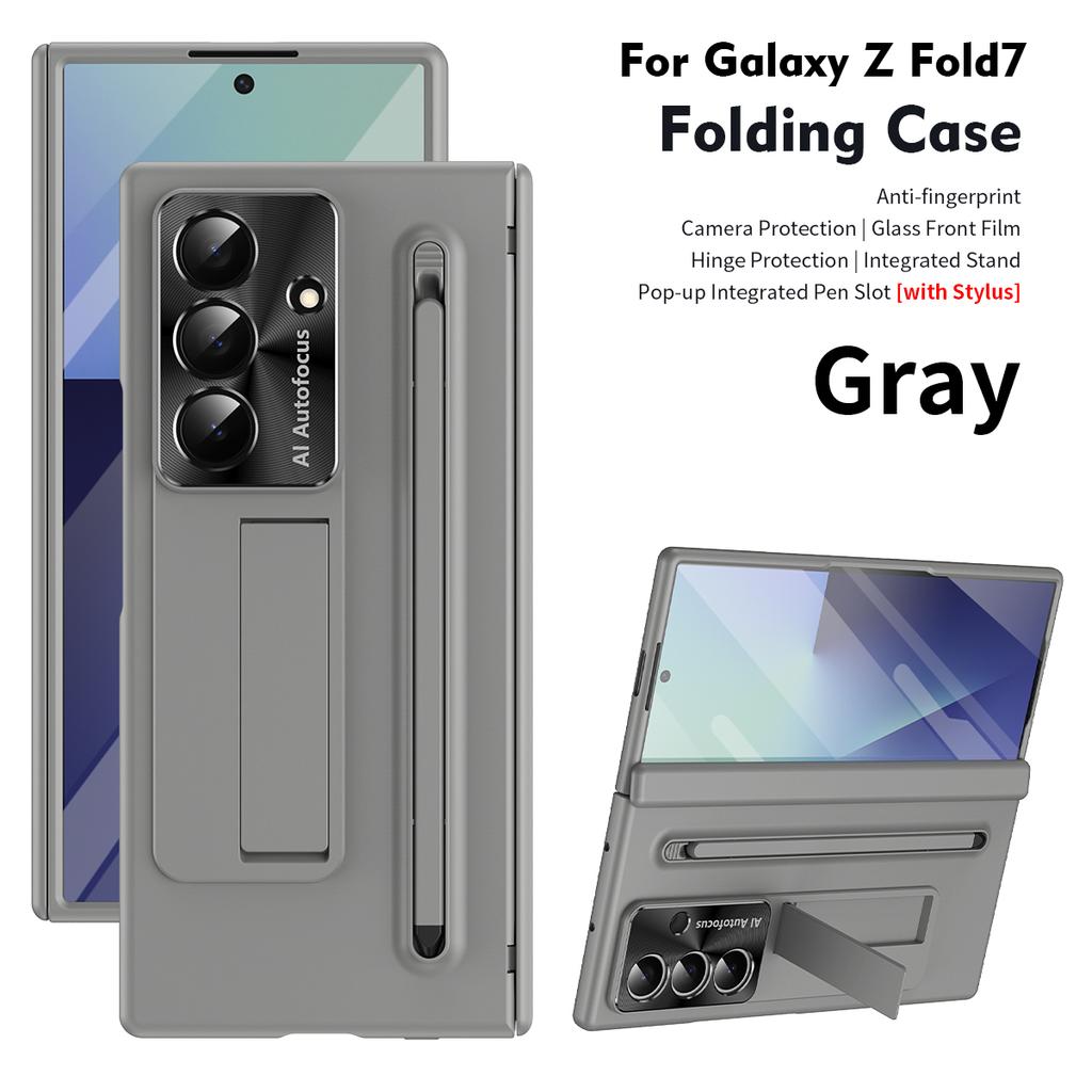For Samsung Galaxy Z Fold 7 Case Hard With Stand Tempered Glass Film Protective Back Cover For Samsung Z Fold7 6 5 4 Phone Shell