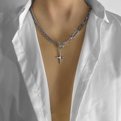 Trendy Stainless Steel Chain Splice Black Stone Pendant Necklace For Men 50CM+5CM Length Choker Male Neck Chains
