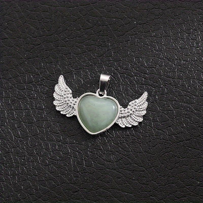 European & American Natural Stone Angel Heart Pendant with Wings