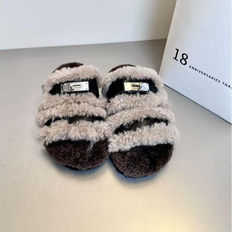 Thick-bottomed heightening fluffy slippers women's autumn 2025 new Maillard casual lazy one-word light cotton slippers