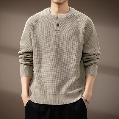 Men's High-End Retro Henley Knit Sweater - Autumn Trendy Loose Fit