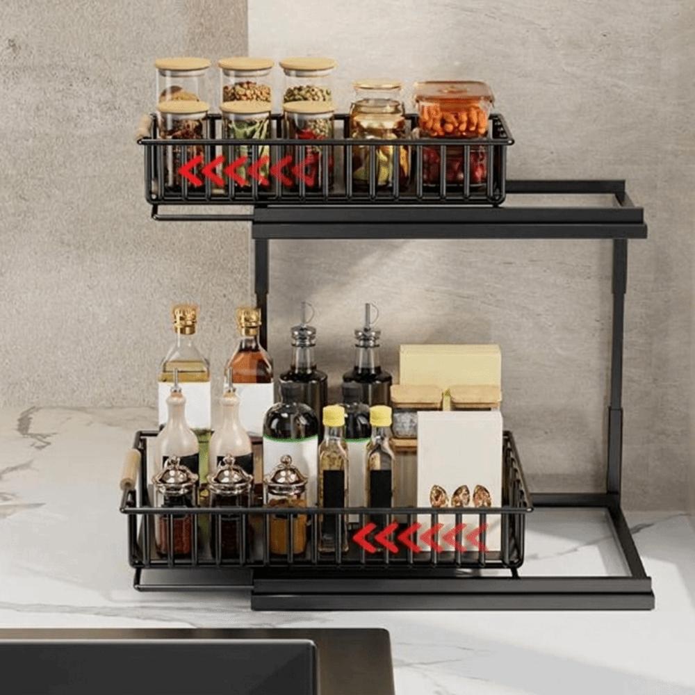 Carbon Steel 2-Tier Under Sink Organizer Rustproof Slide Out Cabinet Storage Shelf Bathroom