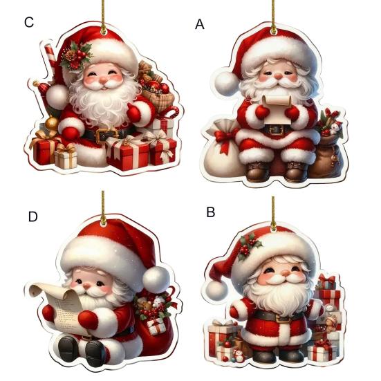 Christmas Santa Ornament 2D Acrylic Cartoon Santa Claus Xmas Tree Ornament for Holiday Tree Door Window Car Hanging Decor