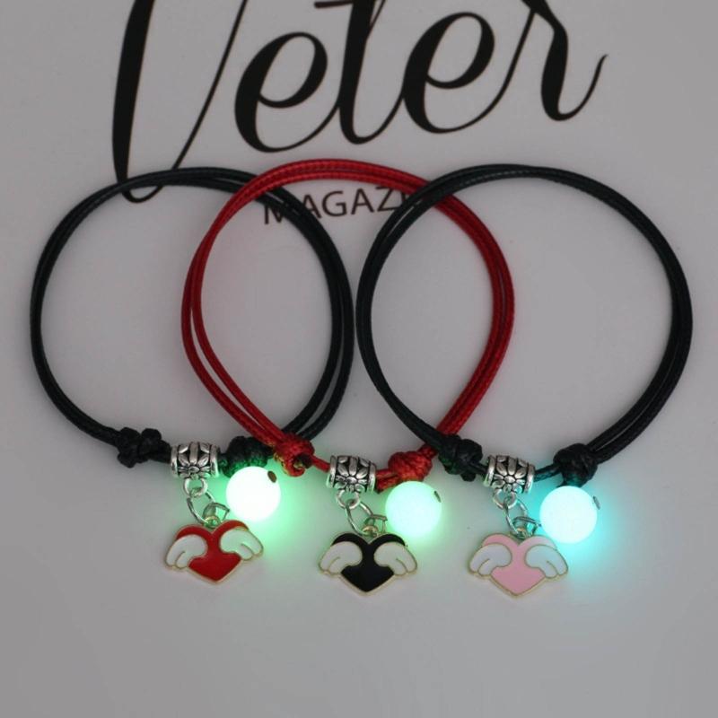 3 Pcs/set Luminous Beads Bracelet Hand-woven Love Star Moon Cat Sisters Novel Luminous Bracelet Adjustable Hand Rope