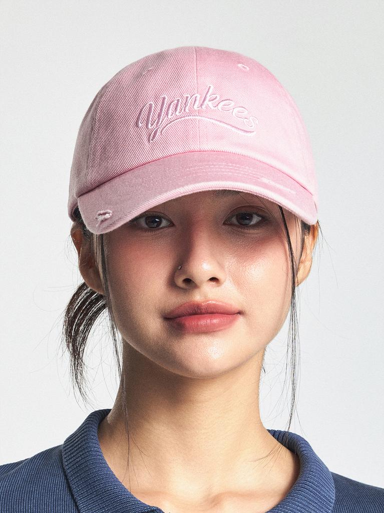 Emelbi Vintage Cursive Unstructured Ball Cap Ny (Mg.Pink)