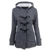 Winter Women Coat Hooded Thick Cotton Blend Jacket Cow Horn Button Autumn
