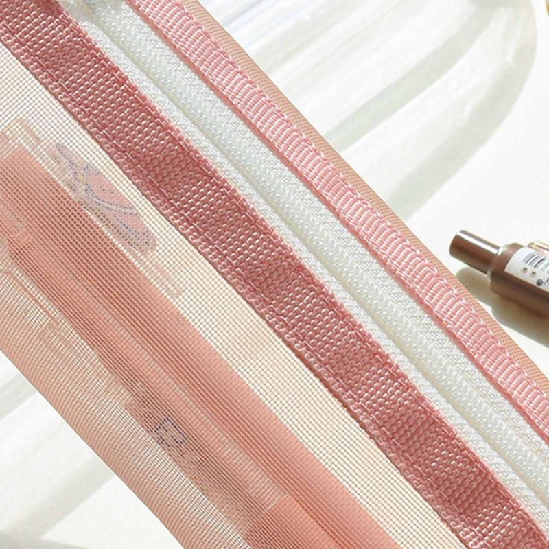 Cute Transparent Pencil for Case Mesh Makeup Storage Holder Pouch Solid Color for Travel Cosmetics Stationery Small Craf
