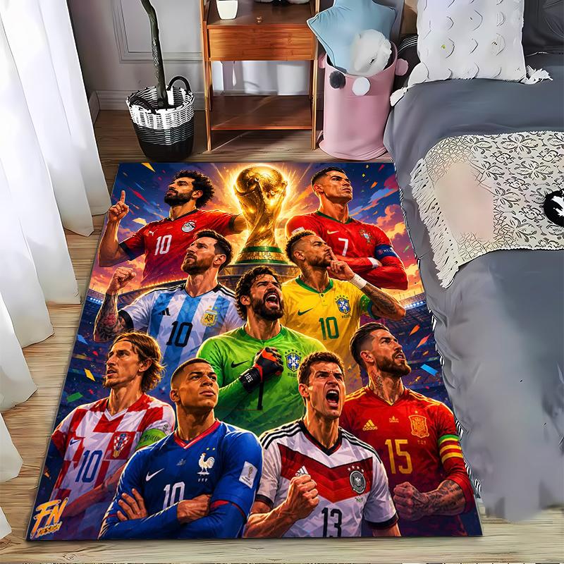Soccer Stars Trophy Design Designed Floor Mat, Suitable As a Non-slip Mat for the Living Room or Bedroom Sofa