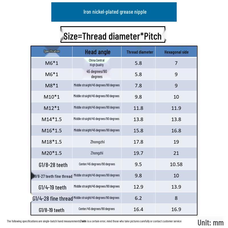 Nickel-Plated Iron Bent Grease Nipple Grease Gun Head M6-M14 G1/8