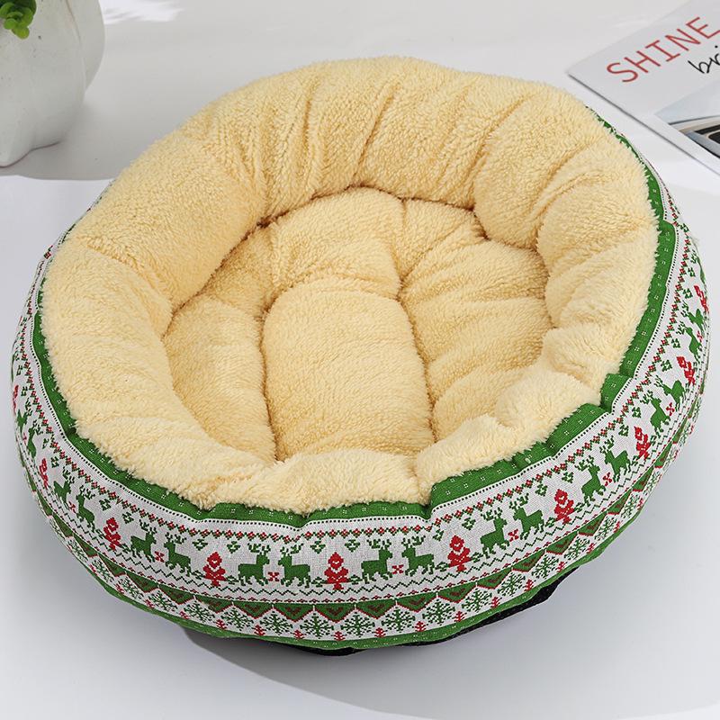 Warme Katzenbettmatten, runde Zwingerbetten für Katzen und Hunde, Fleece-Plüschkissen, Druckmuster