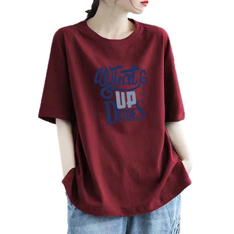 T-shirt d'été en coton pour femme, grande taille, col polo, ample, imprimé, décontracté