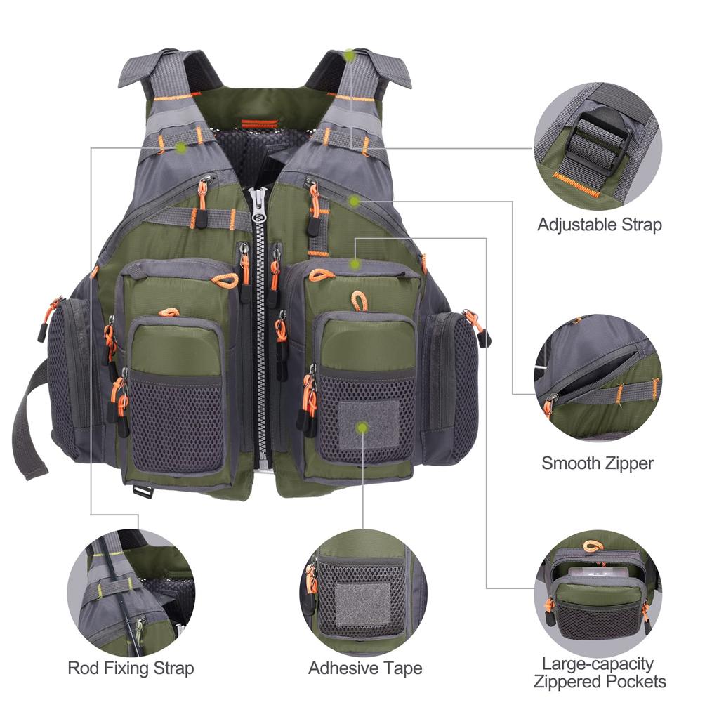 Lixada Fishing Fishing High Good Large Multiple Load Capacity Up To One Size Fits Most Vest, Vest, Jacket, Buoyancy, Breathability, Capacity, Pockets,
