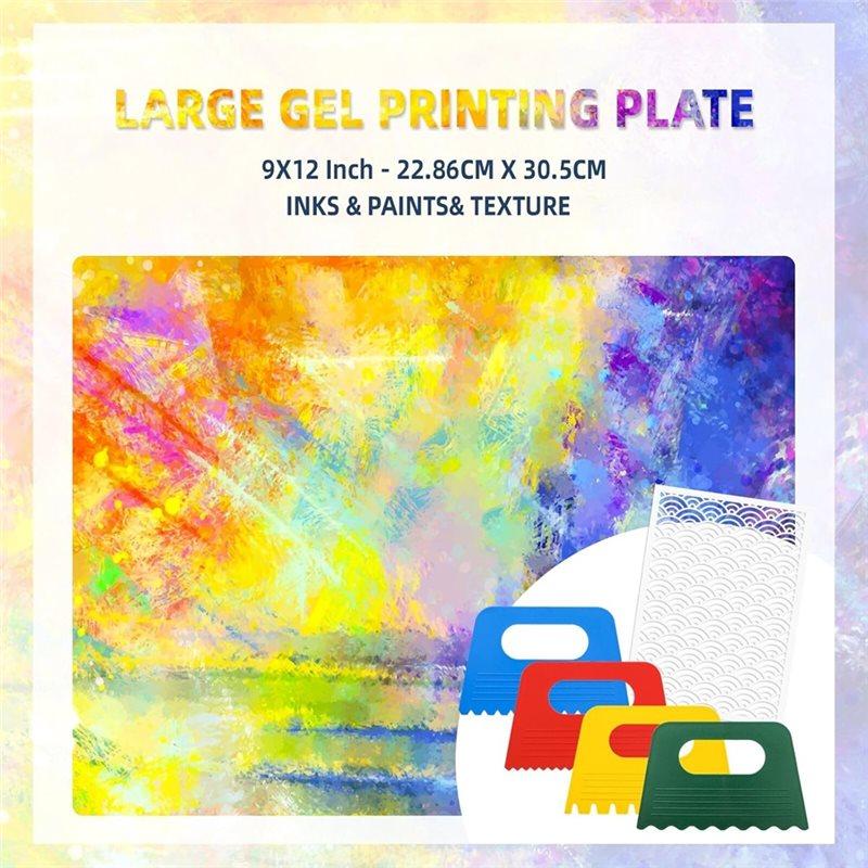 Good-Gel Printing Plate 5 X 7 Inch For Stamping, Cardmaking Printmaking With Stencils, Gel Painting Plate 4 Scrappers