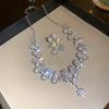 Luxury-Style Court Style Jewelry Set - Silver Needle Waterdrop Tassel Earrings, Pendant Necklace Set For Women - Wedding Jewelry Set