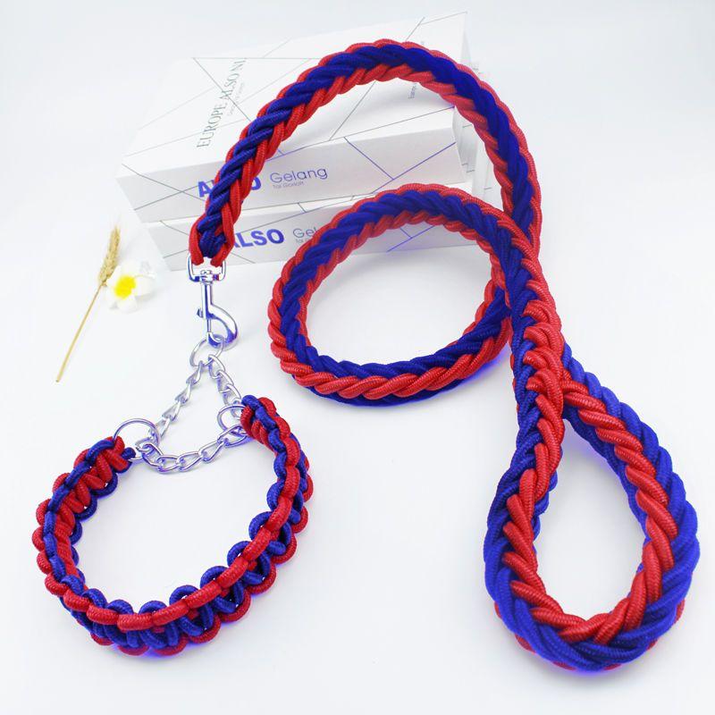 4FT Nylon Braided Rope Traction with Soft Breathable Adjustable Nylon Dog Collar for Small Medium Large Dogs Walking,Hiking,Camping,Exploring