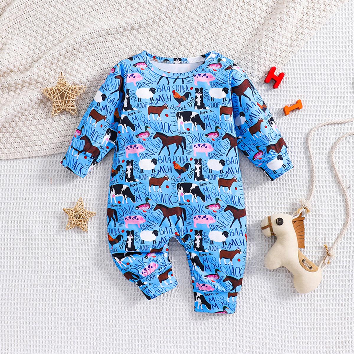 

Baby Cartoon Farm Animal Pattern Casual Long Sleeve Romper 12-18M