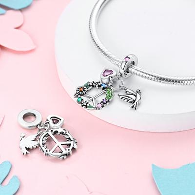 Charms Platalove Flor de Paz Paloma Colgantes Se Adaptan a Pulseras Originales Charms Para Mujeres Joyería Fabricación DIY Regalos